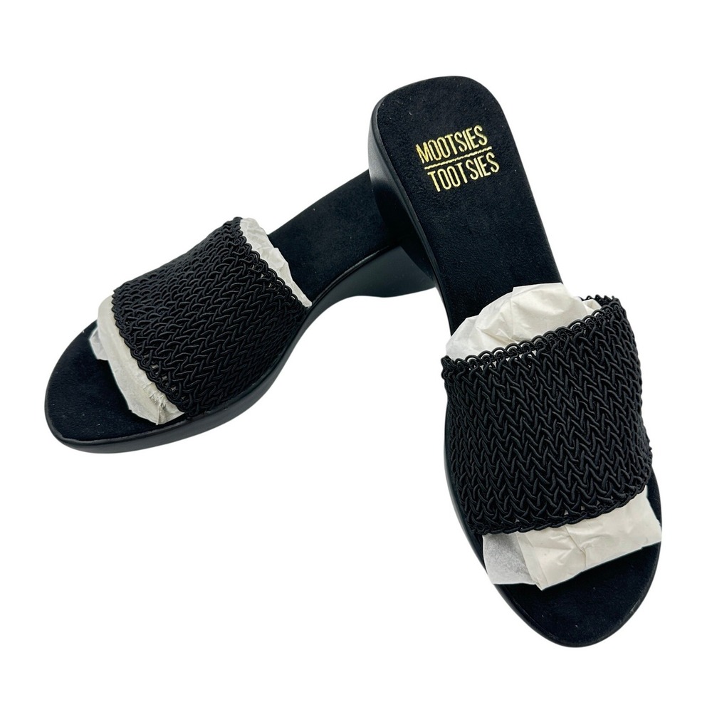 Mootsies Tootsies Modazedk Wedge Sandals Women 7 Black Woven Elastic Strap